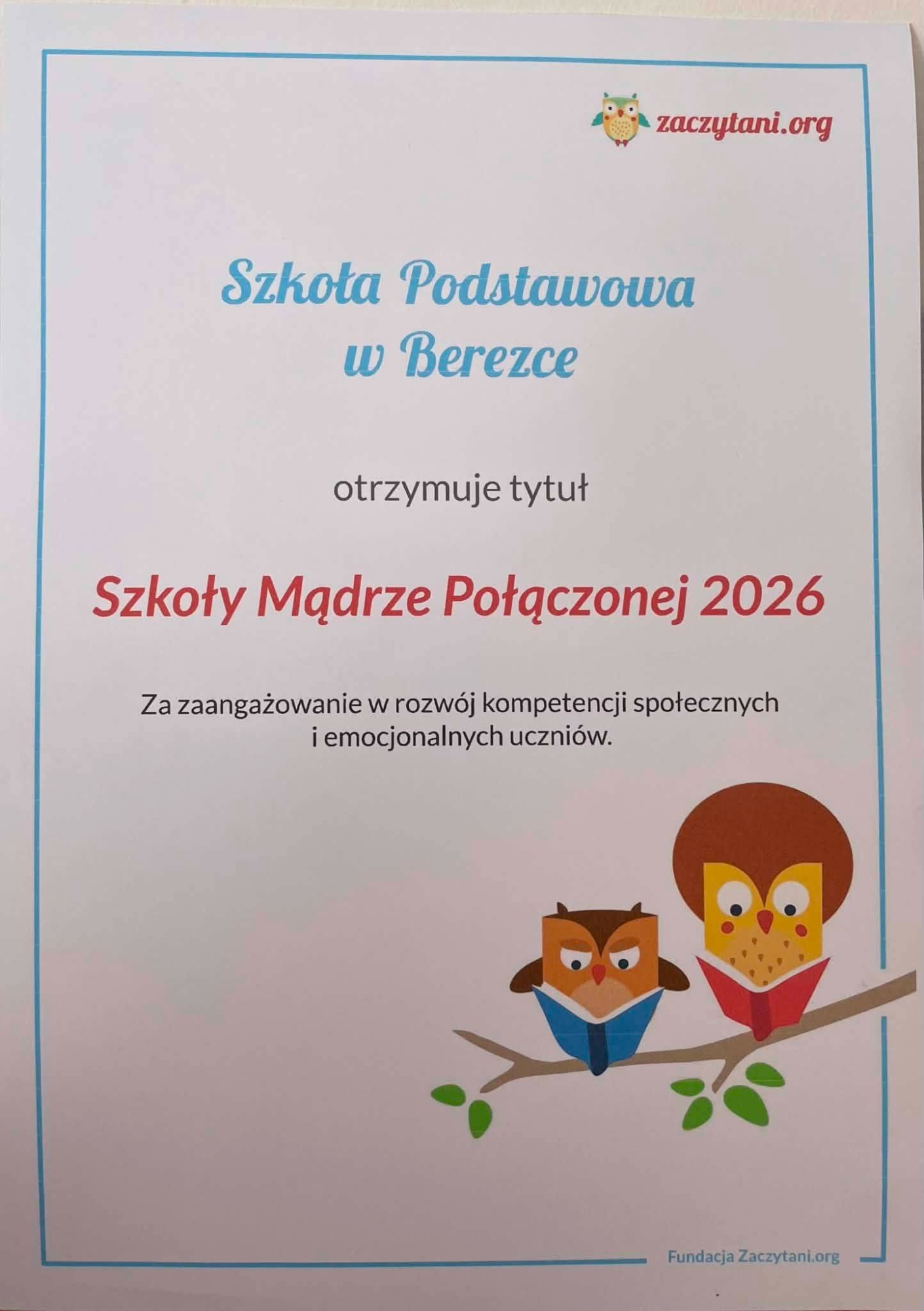 Nasza placówka z tytułem „Szkoły Mądrze Połączonej 2026”! - Obrazek 1