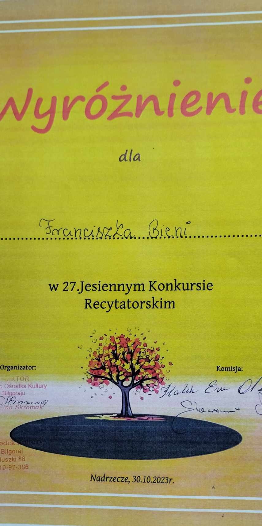 27 Jesienny Konkurs Recytatorski „Sny i marzenia" - eliminacje gminne w Nadrzeczu 30 października 2023r. - Obrazek 3