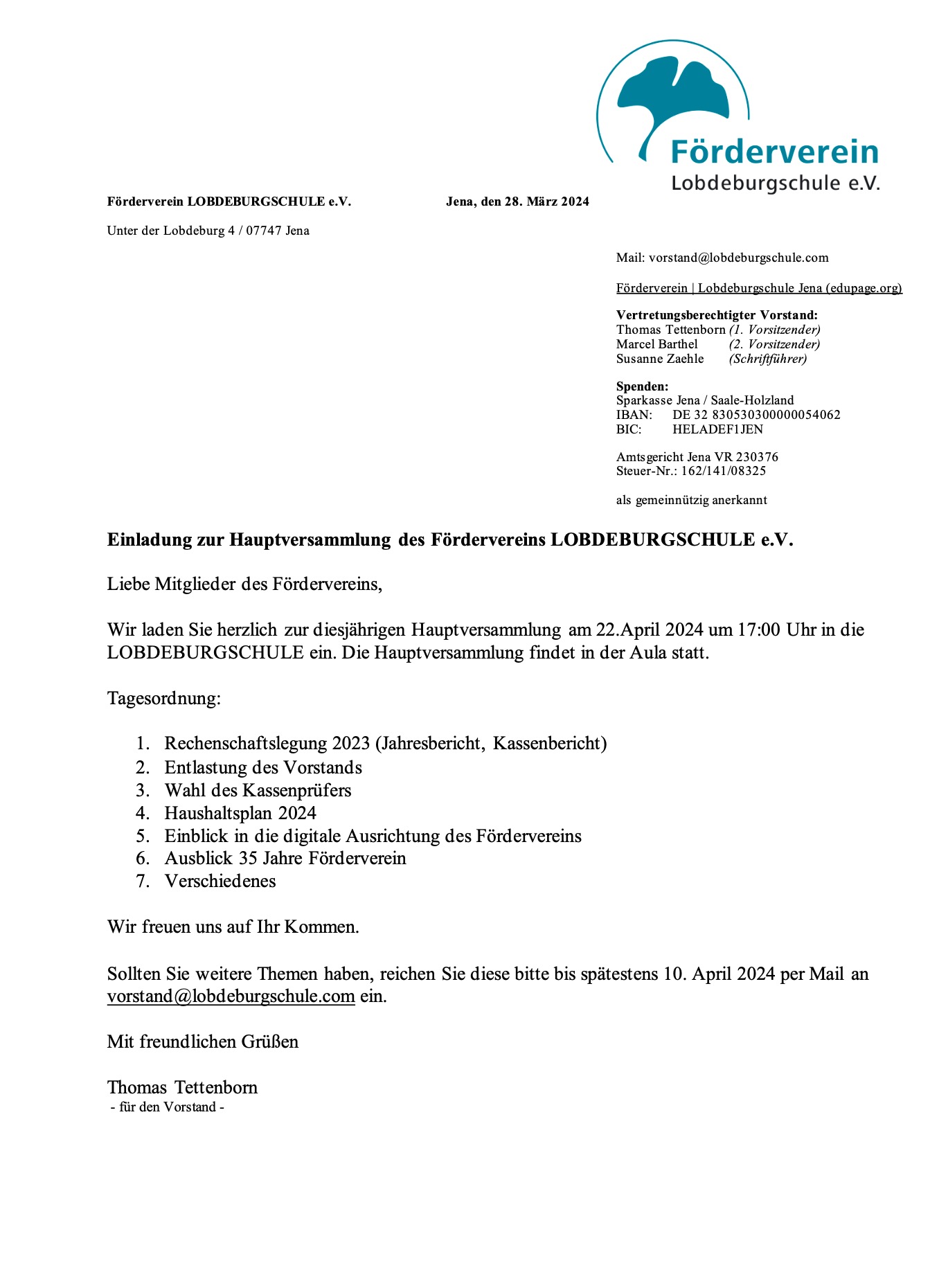 Förderverein - Einladung zur Hauptversammlung - Bild 1