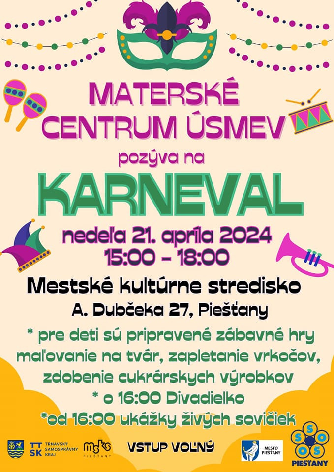 Karneval - Materské centrum ÚSMEV Piešťany ... - Obrázok 1