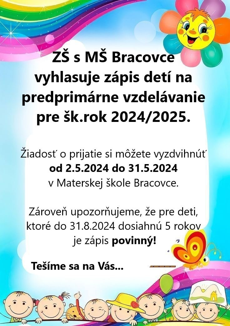 Zápis do MŠ pre šk. rok 2024/2025 - oznam  - Obrázok 1