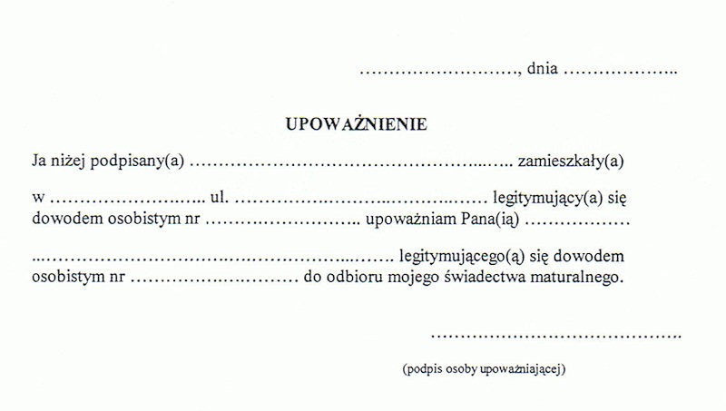Pełnomocnictwo Do Odbioru Węgla Bez Akcyzy Matura | Zespół Szkół w Kocku