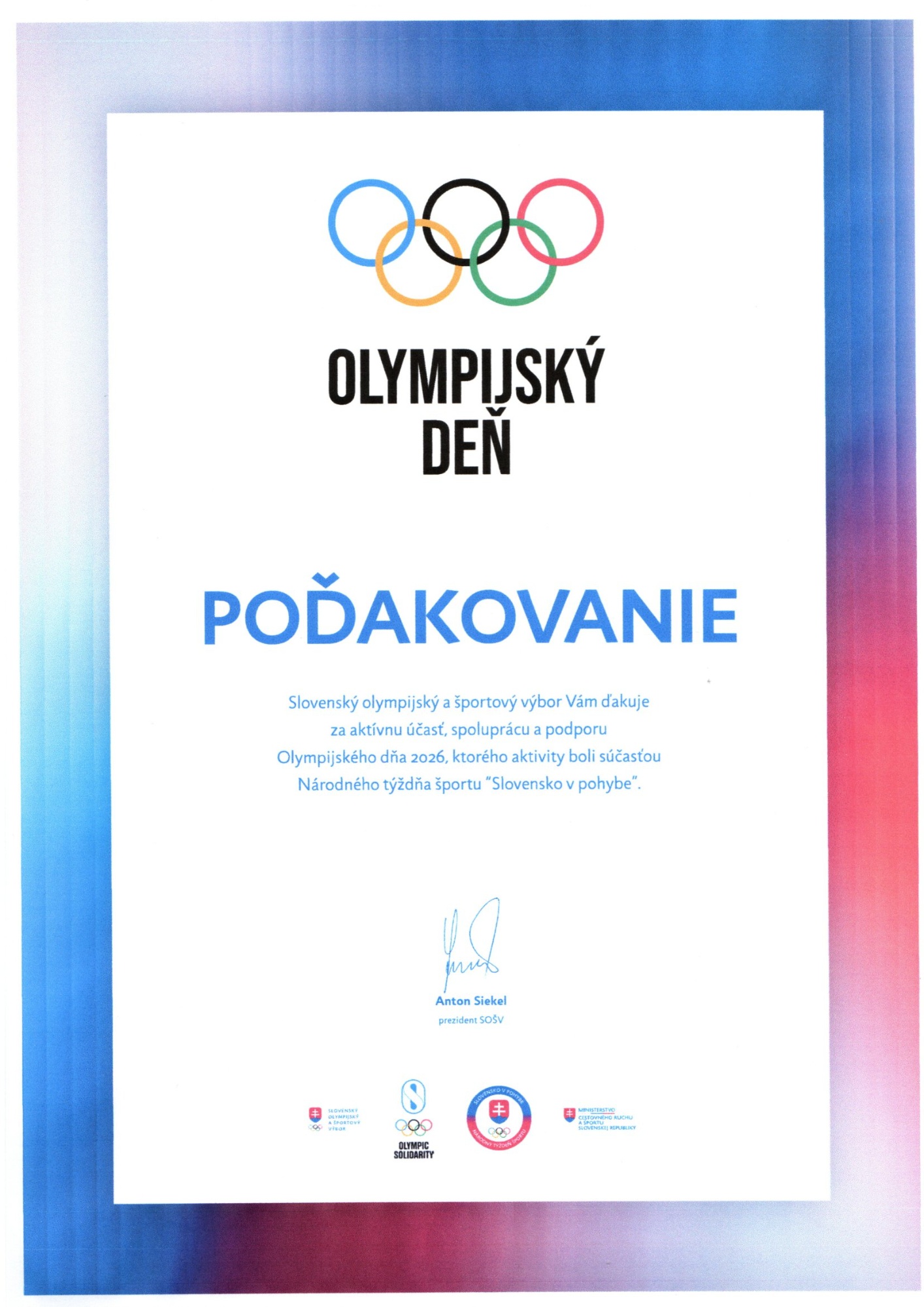 Poďakovanie - Olympijský deň - Obrázok 1