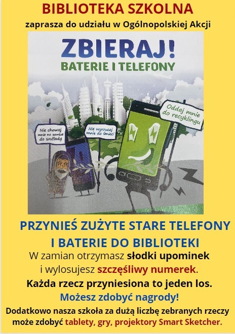 Plakat informujący o zbiórce baterii i telefonów