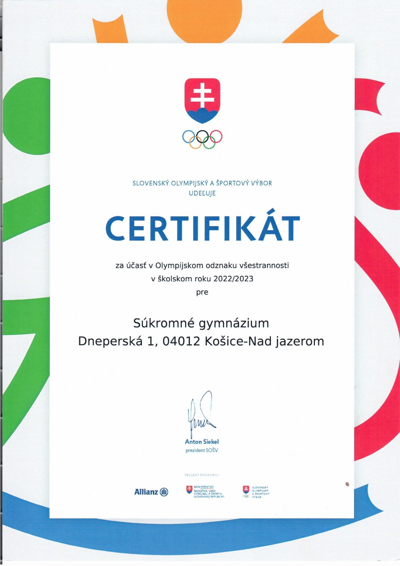 Olympijský odznak zdatnosti 2022/23 pre Súkromné gymnázium Dneperská - Obrázok 1