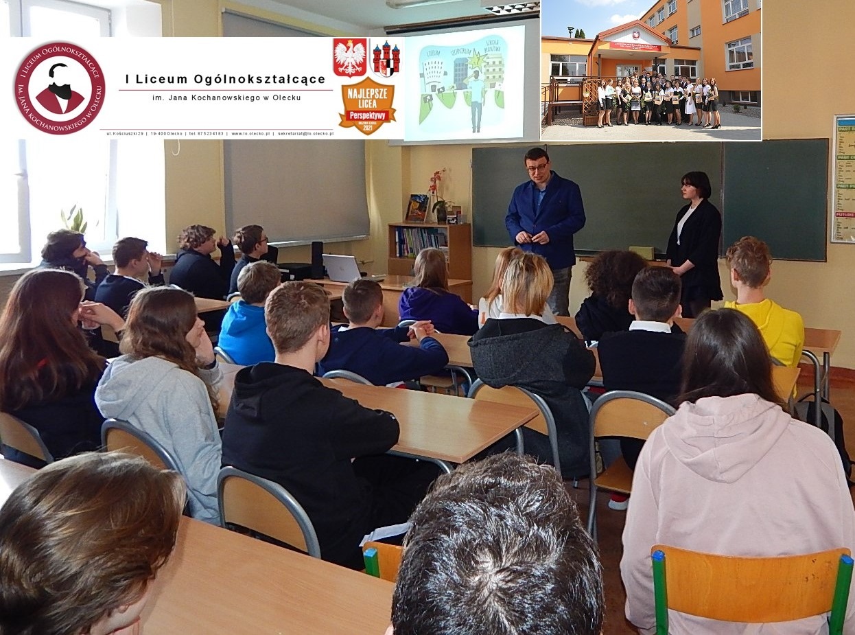 Uczniowie klas ósmych SP Nr 2 im. M. Kopernika w Olecku podczas prezentacji oferty edukacyjnej LO im. Jana Kochanowskiego