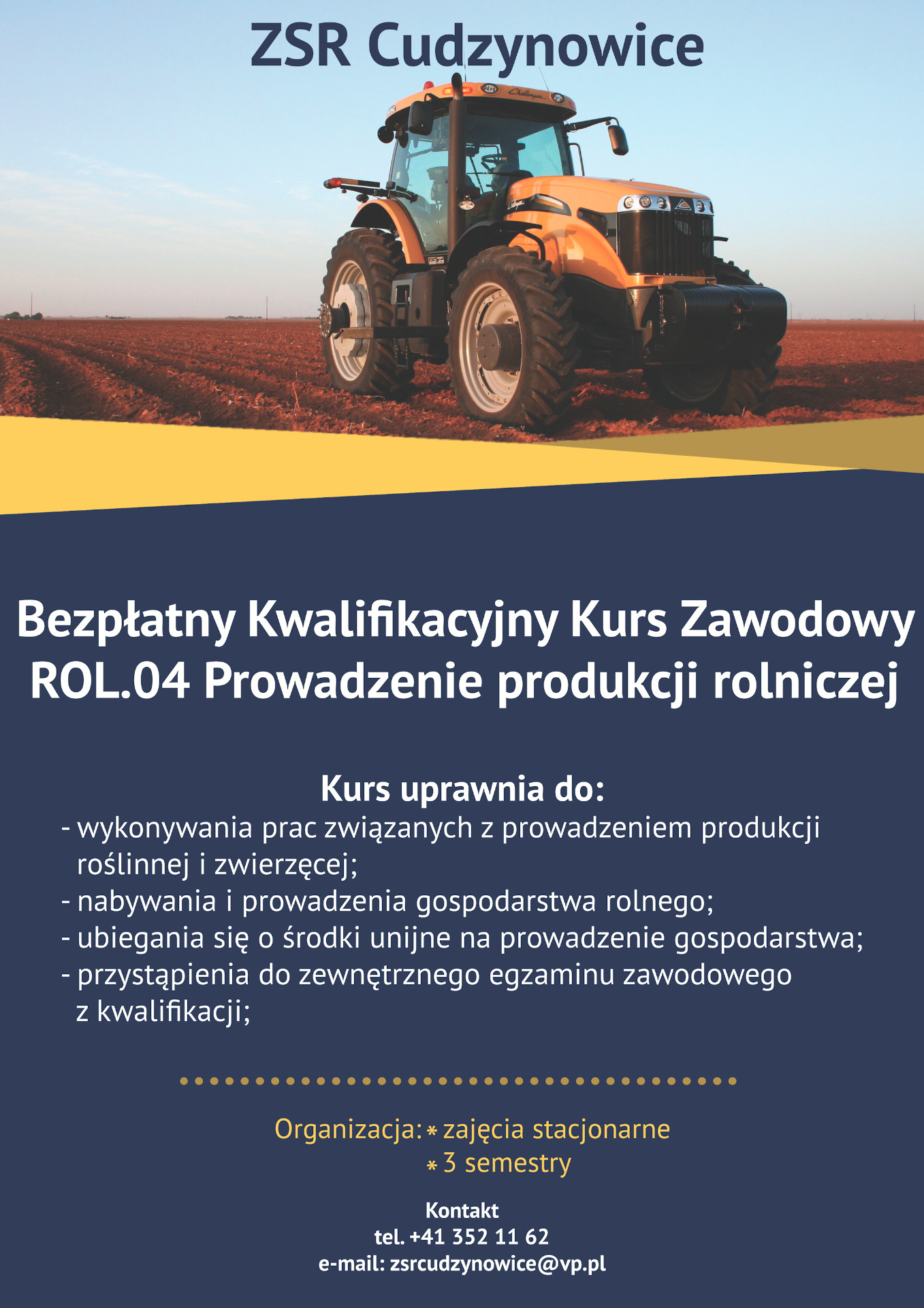 Bezpłatny Kwalifikacyjny Kurs Zawodowy - ROL.04 - Prowadzenie produkcji rolniczej. - Obrazek 1