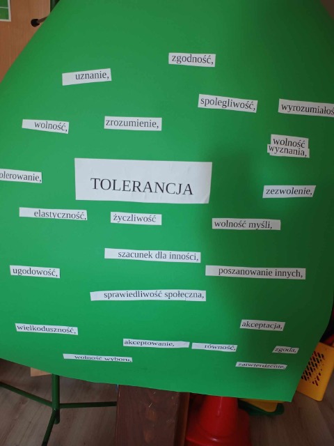 Plakat wykonany przez uczniów naszej szkoły - co to jest tolerancja.